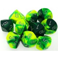 10 Des 10 *GEMINI* VERT ET JAUNE un jeu Chessex