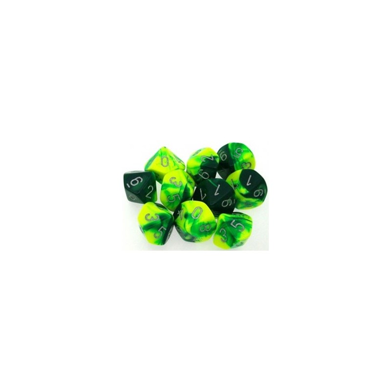 10 Des 10 *GEMINI* VERT ET JAUNE un jeu Chessex