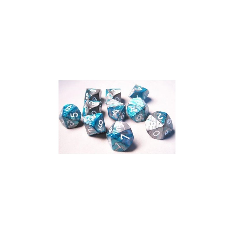 10 Des 10 *GEMINI* ACIER & TEAL un jeu Chessex