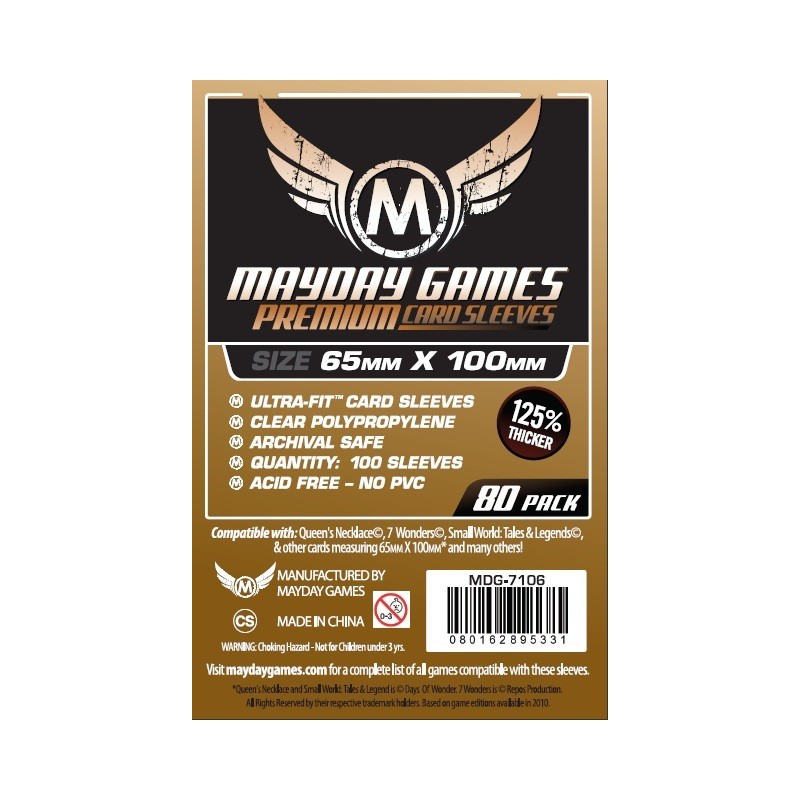 Lot de 80 Protège-Cartes Premium pour 7 Wonders 65x100mm un jeu Mayday Games