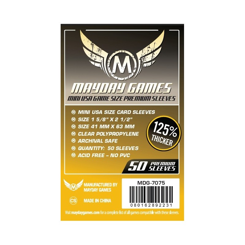Lot de 50 Protège-Cartes Premium Mini USA 41x63mm un jeu Mayday Games