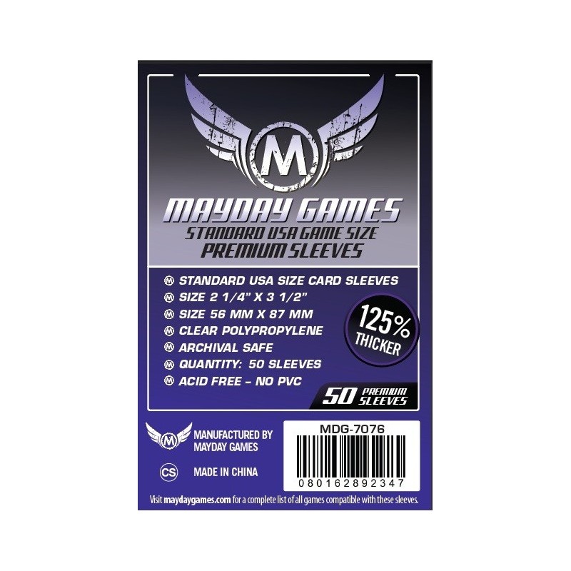 Lot de 50 Protège-Cartes Premium USA 56x87mm un jeu Mayday Games