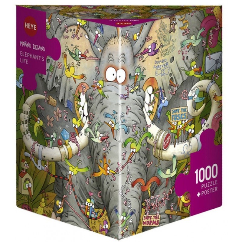 Puzzle 1000 pièces -Degano - Elephants life un jeu Heye