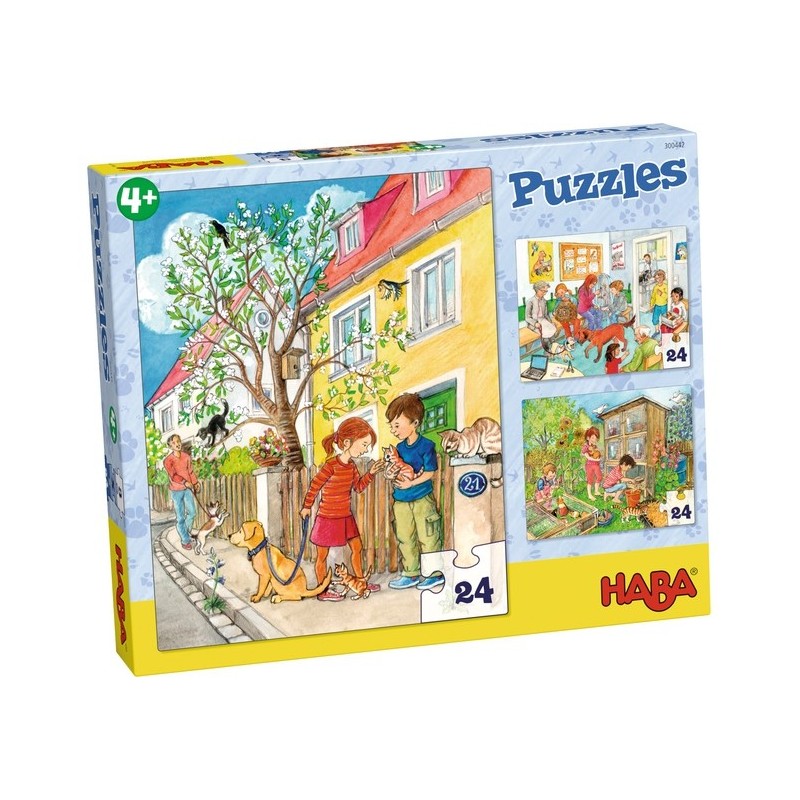 3 puzzles - animaux domestiques un jeu Haba