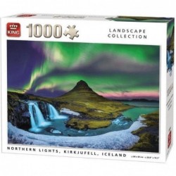 Puzzle 1000 pièces - Nortern lights kirkjuffel iceland un jeu King