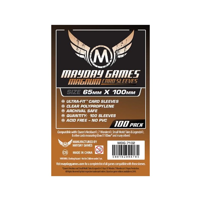 Lot de 100 Protège-Cartes pour 7 Wonders 65x100mm un jeu Mayday Games