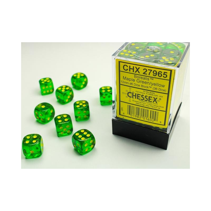 Boite de 36 dés D6 * Borealis * Maple Green un jeu Chessex