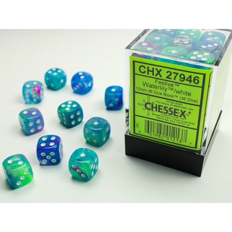 Boite de 36 dés D6 * Festive * Waterlily un jeu Chessex