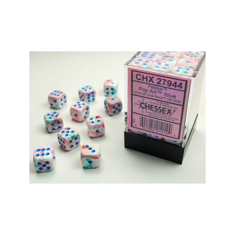 Boite de 36 dés D6 * Festive * Pop Art un jeu Chessex