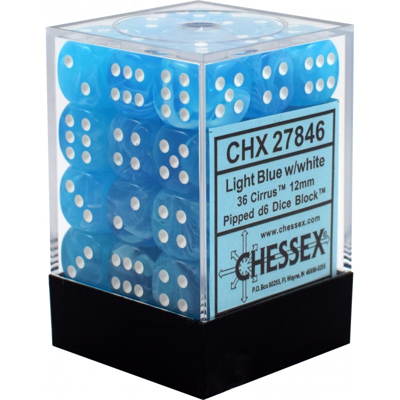 Pack de 36 dés 6 * cirrus * BLEU CLAIR un jeu Chessex