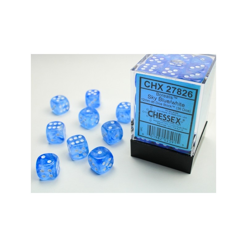 Pack 36 dés 6 bleu ciel chessex