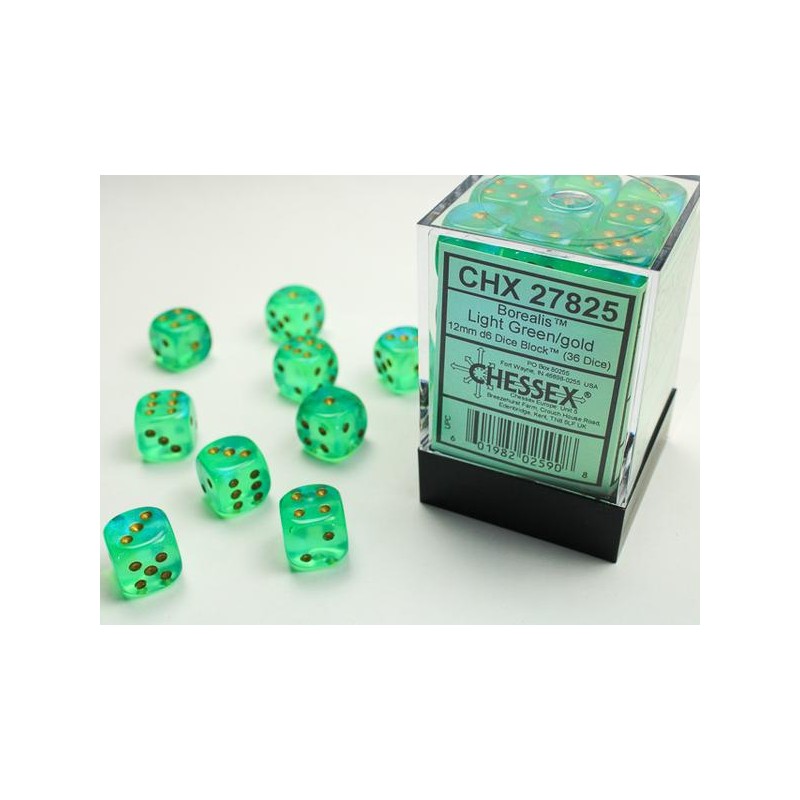 Pack 36 dés 6 vert clair chessex