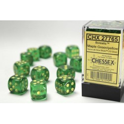 Boîte de 12 dés 6 * Borealis Maple Green un jeu Chessex