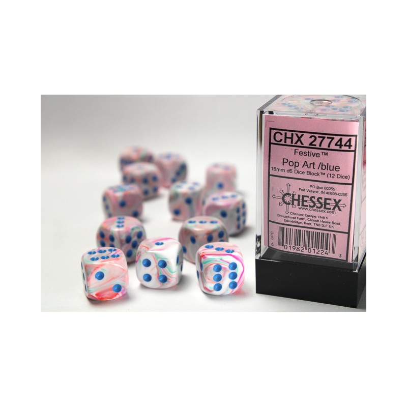 Boîte de 12 dés 6 * Festive Pop Art un jeu Chessex