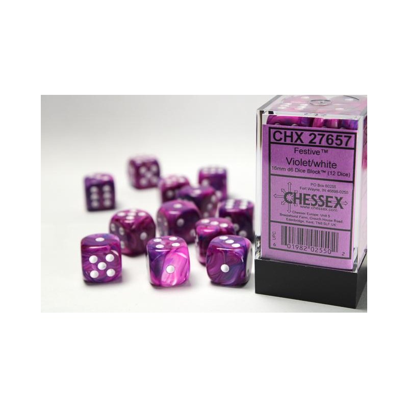 Pack de 12 dés 6 * festive * VIOLET un jeu Chessex