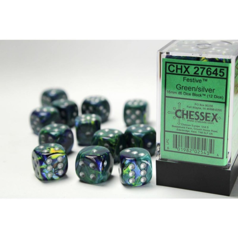 Pack 12 dés 6 Vert Chessex Annecy