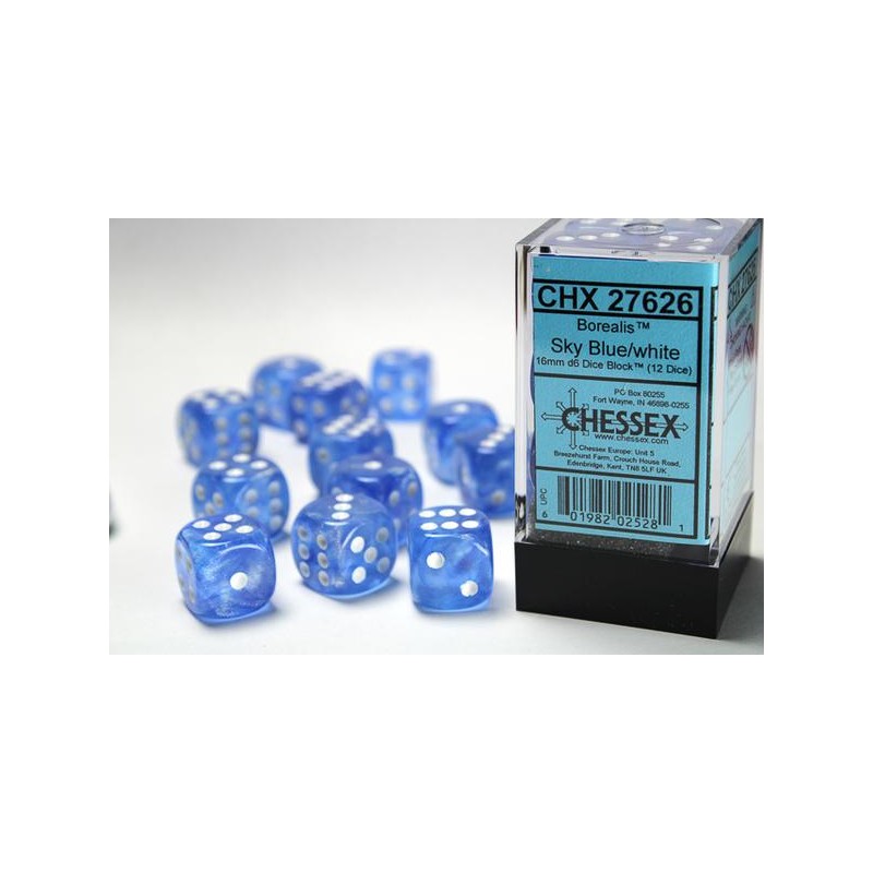 Pack 12 dés 6 Bleu Ciel Chessex Annecy