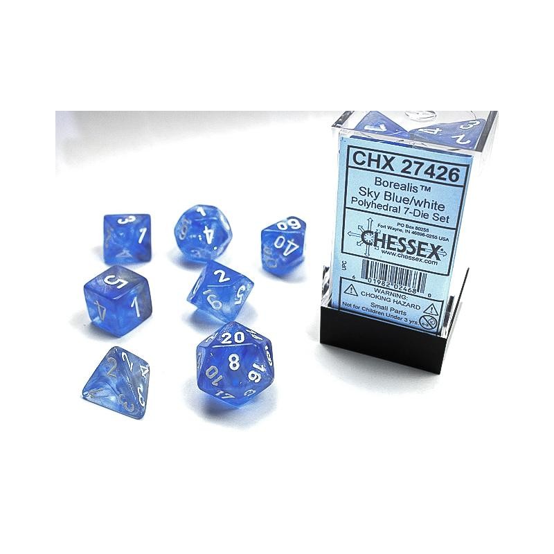 Pack 7 dés Bleu Ciel Chessex Annecy Jeu de Rôle