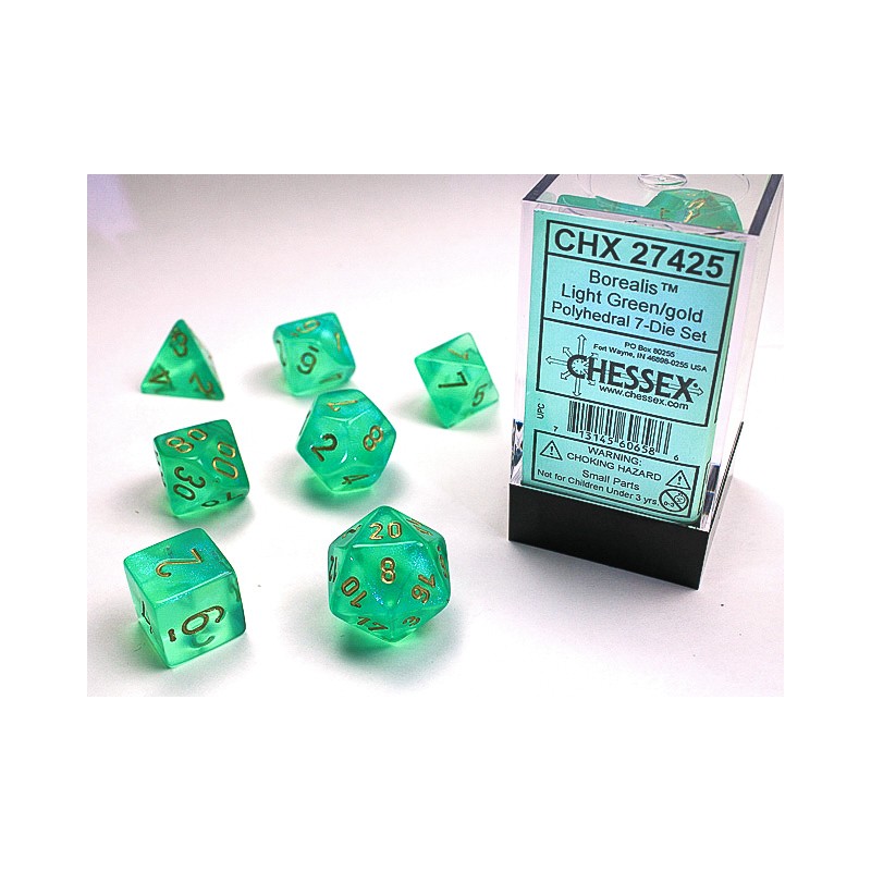 Pack 7 dés Vert Clair Chessex Annecy Jeu de Rôle