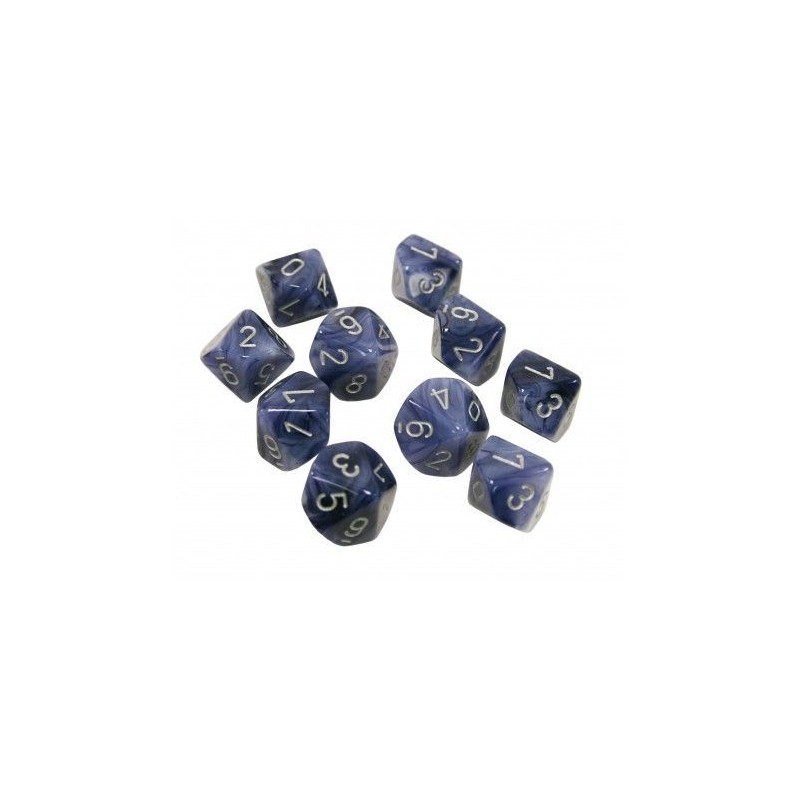 Pack 10 dés 10 Noir Argenté Chessex Annecy