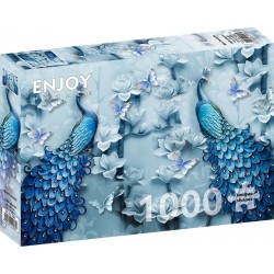 Puzzle 1000 pièces - Blue peacocks