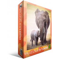 Puzzle 1000 pièces - Éléphant et son bébé